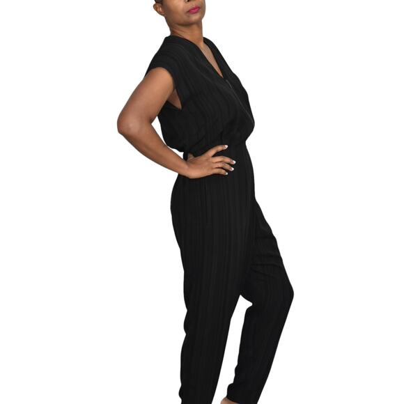 Miriam Ponsa Jumpsuit Black Sheer Asymmetric Zip Relaxed Trouser Size Small - Picture 2 of 15